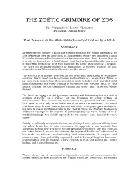 The Zoëtic Grimoire of Zos