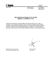 2010 Clerk's Official Declaration of Election Results