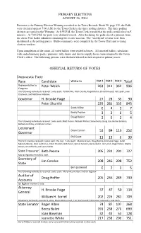 OFFICIAL RETURN of VOTES Democratic Party Race Candidate