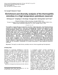 Enrichment and Diversity Analysis of the Thermophilic Microbes in a High Temperature Petroleum Reservoir