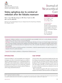 Status Epilepticus Due to Cerebral Air Embolism After the Valsalva Maneuver CASE REPORT