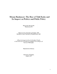 The Rise of Talk Radio and Its Impact on Politics and Public Policy