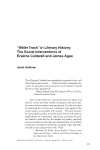 The Social Interventions of Erskine Caldwell and James Agee