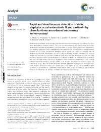 Rapid and Simultaneous Detection of Ricin, Staphylococcal Enterotoxin B