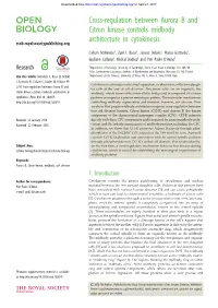 Cross-Regulation Between Aurora B and Citron Kinase Controls Midbody Rsob.Royalsocietypublishing.Org Architecture in Cytokinesis Callum Mckenzie1, Zuni I