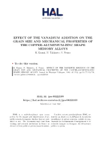 Effect of the Vanadium Addition on the Grain Size and Mechanical Properties of the Copper-Aluminium-Zinc Shape Memory Alloys K