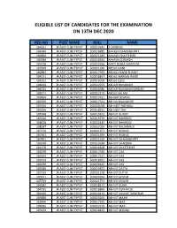 Eligible List of Candidates for the Examination on 13Th Dec 2020