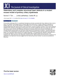 Heterotaxy and Complex Structural Heart Defects in a Mutant Mouse Model of Primary Ciliary Dyskinesia