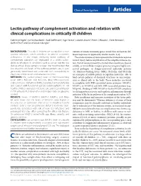 Lectin Pathway of Complement Activation and Relation with Clinical Complications in Critically Ill Children
