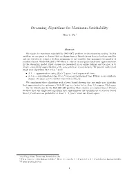 Streaming Algorithms for Maximum Satisfiability