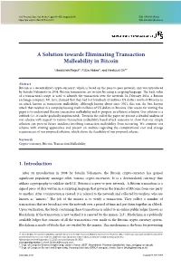 A Solution Towards Eliminating Transaction Malleability in Bitcoin