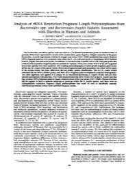 Analysis of Rrna Restriction Fragment Length Polymorphisms from Bacteroides Spp. and Bacteroides Fragilis Isolates Associated with Diarrhea in Humans and Animals