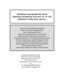 Developing Biogeographically Based Population Introduction Protocols for At-Risk Willamette Valley Plant Species
