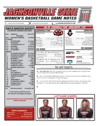 Women's Basketball Game Notes